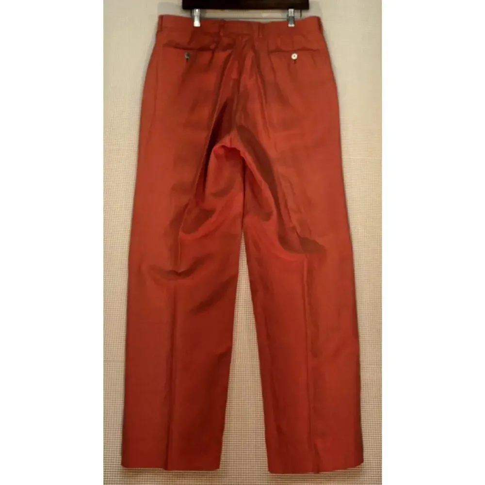 Crittenden Rawlings Mens Silk Linen Dress Pants Coral Salmon Pink Pleated 36